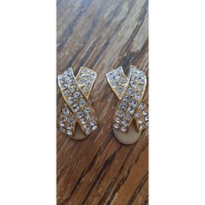 Sparkling Vintage 1980's GoldTone "X" Rhinestone Clip Earrings